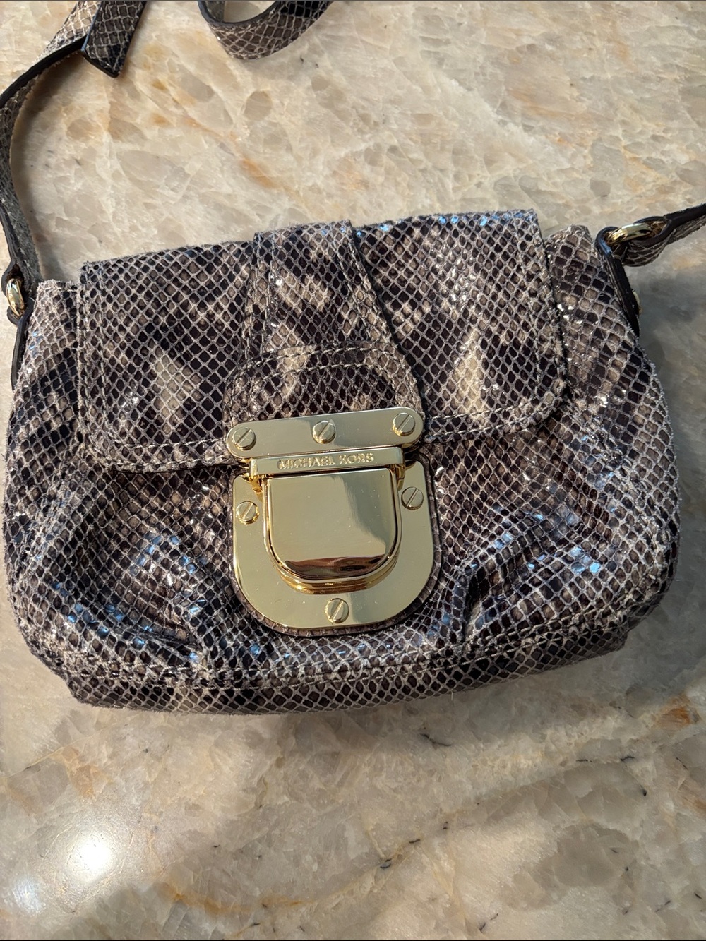 Michael Kors Brown Snakeskin Crossbody with Gold Hardware